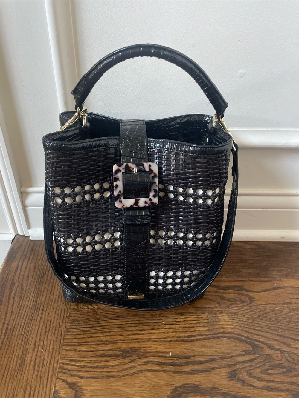 Brahmin  Amelia Black Palmetto Leather  Womens Handbag Purse Bag Pristine Rare